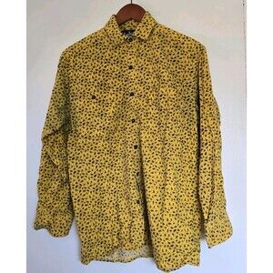 VTG 70s Shirt Mens S USA Yellow Paisley All Over Western Button Long Sleeve